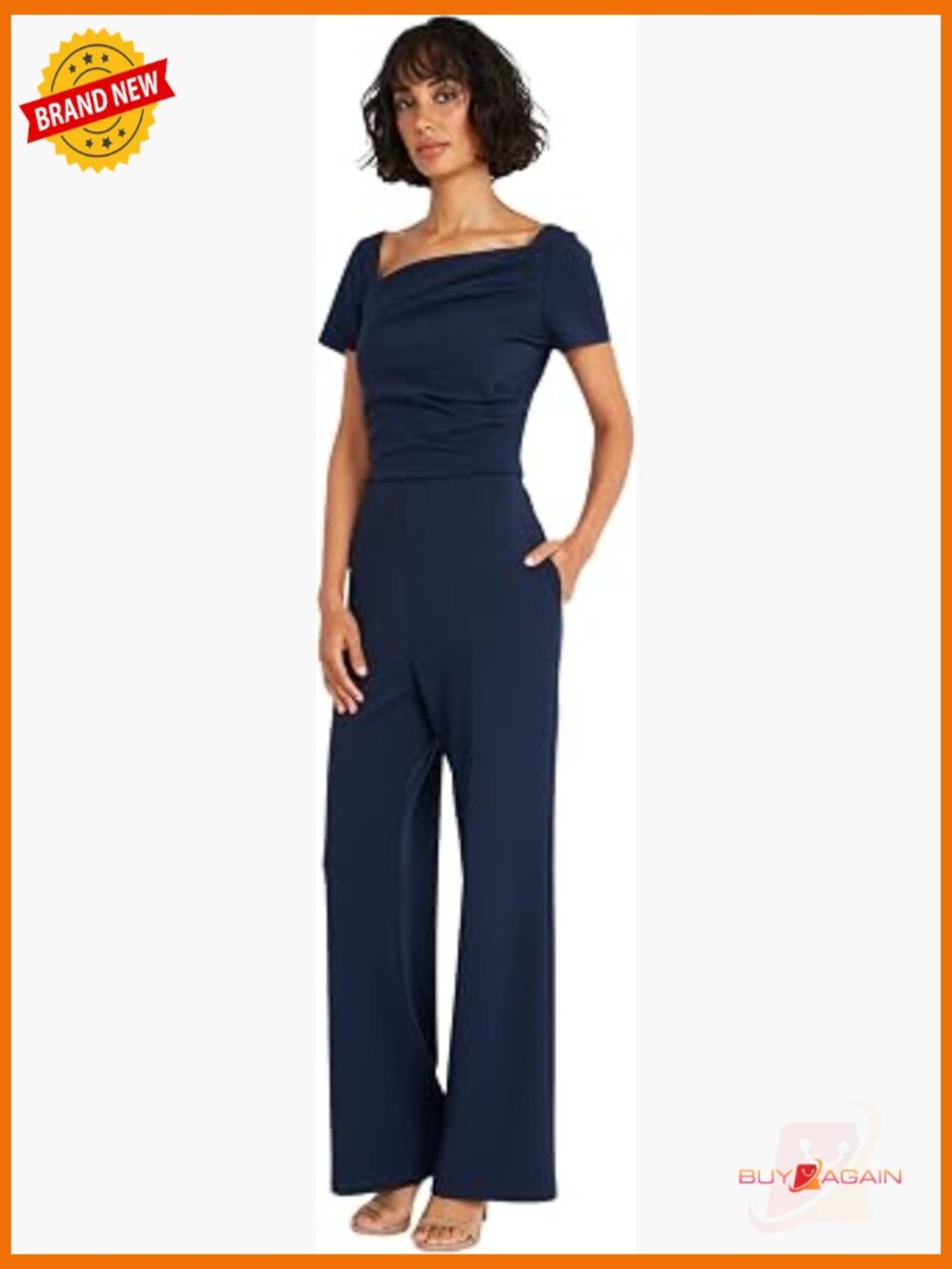 Asymmetric Neck Jumpsuit Short Sleeves Wide Leg Pockets Dressy
